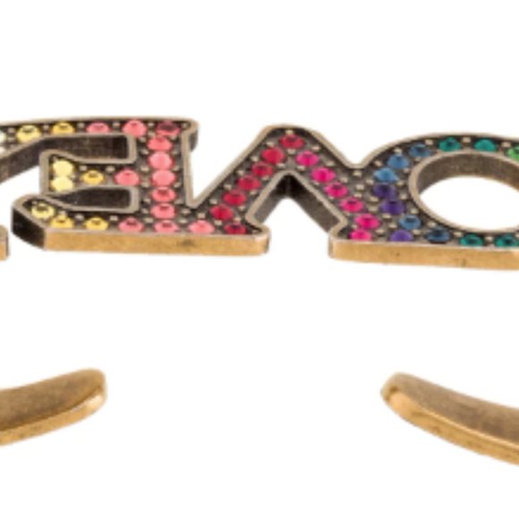 Gucci Crystal 'LOVED' Palm Cuff Gold-Tone Metal &amp; CrystalIncludes Designer B - Picture 4 of 5